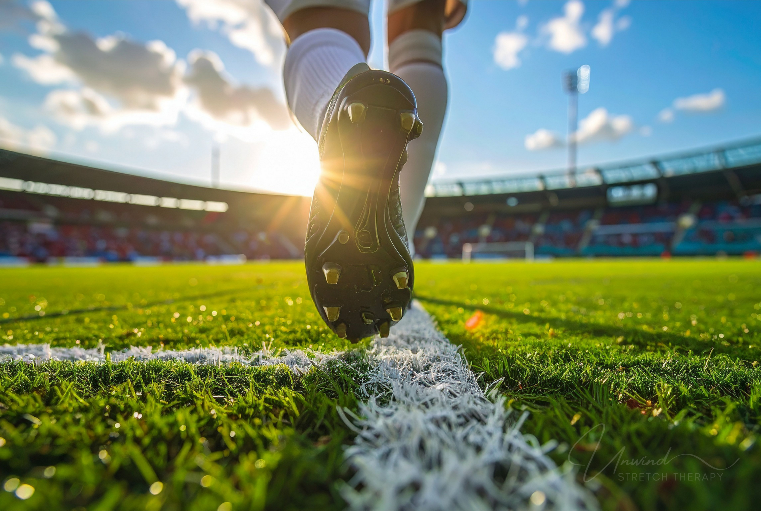 Soccer player stepping onto the field before competition, representing athlete readiness and longevity in sport.